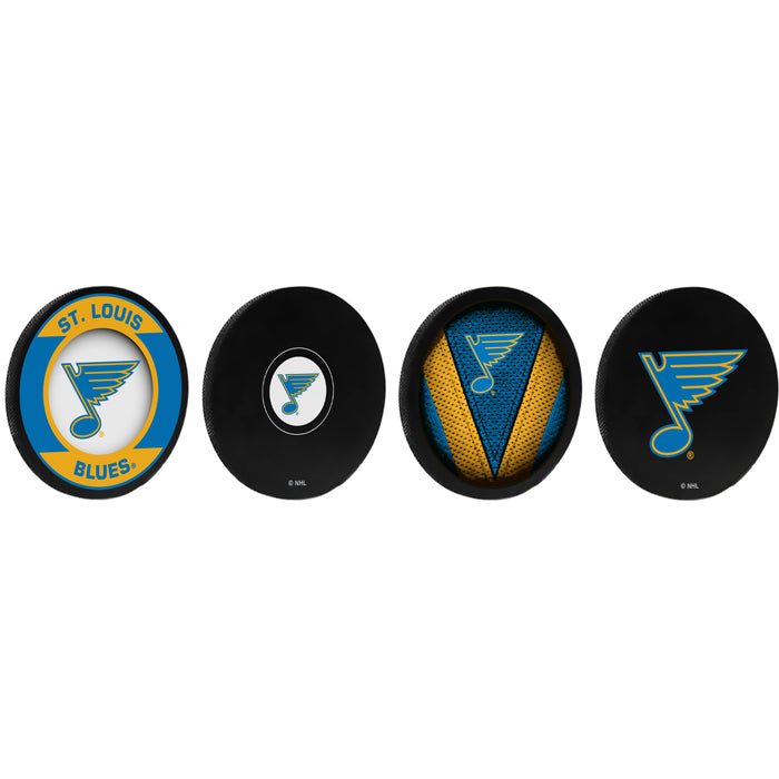 NHL St. Louis Blues Hockey Puck Drink Coasters (4-Pack) In Cube