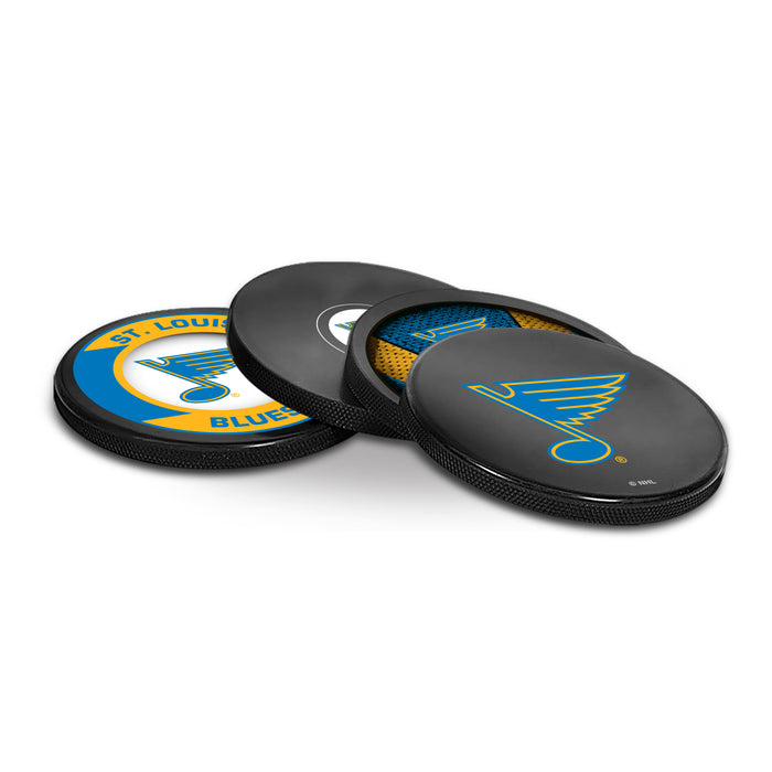 NHL St. Louis Blues Hockey Puck Drink Coasters (4-Pack) In Cube