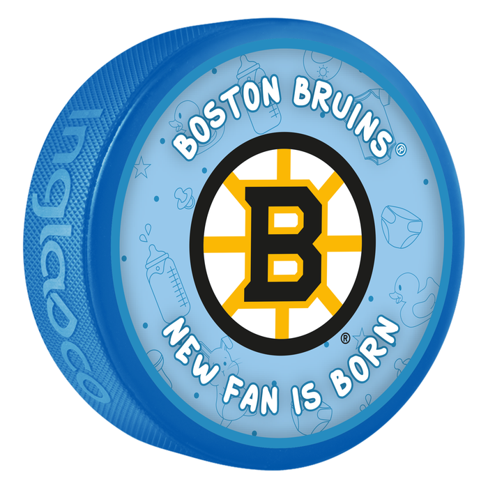 NHL Boston Bruins New Fan is Born Blue Souvenir Puck