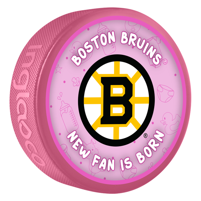 NHL Boston Bruins New Fan is Born Pink Souvenir Puck