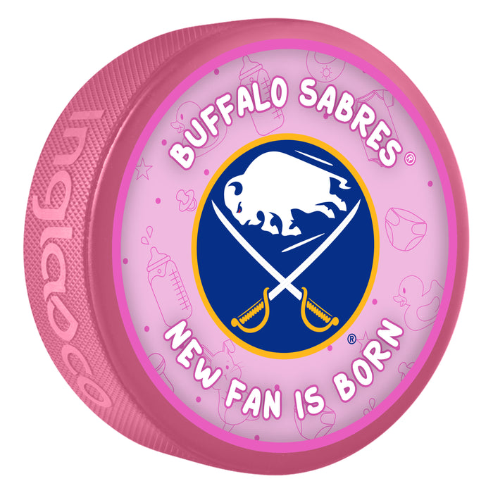 NHL Buffalo Sabres New Fan is Born Pink Souvenir Puck