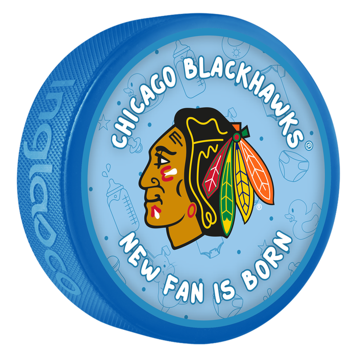 NHL Chicago Blackhawks New Fan is Born Blue Souvenir Puck