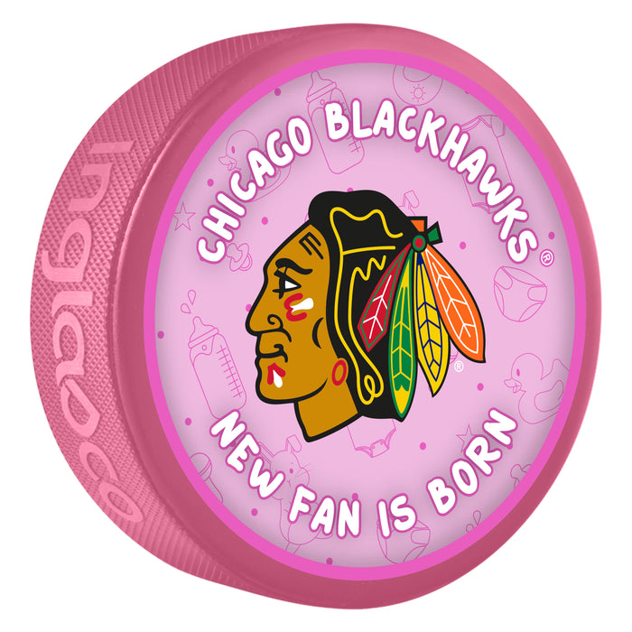 NHL Chicago Blackhawks New Fan is Born Pink Souvenir Puck