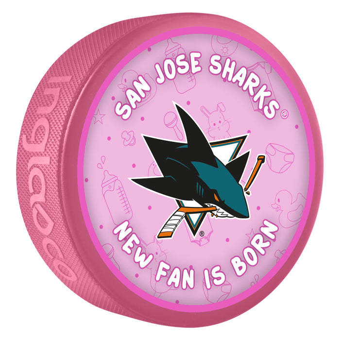 NHL San Jose Sharks New Fan is Born Pink Souvenir Puck