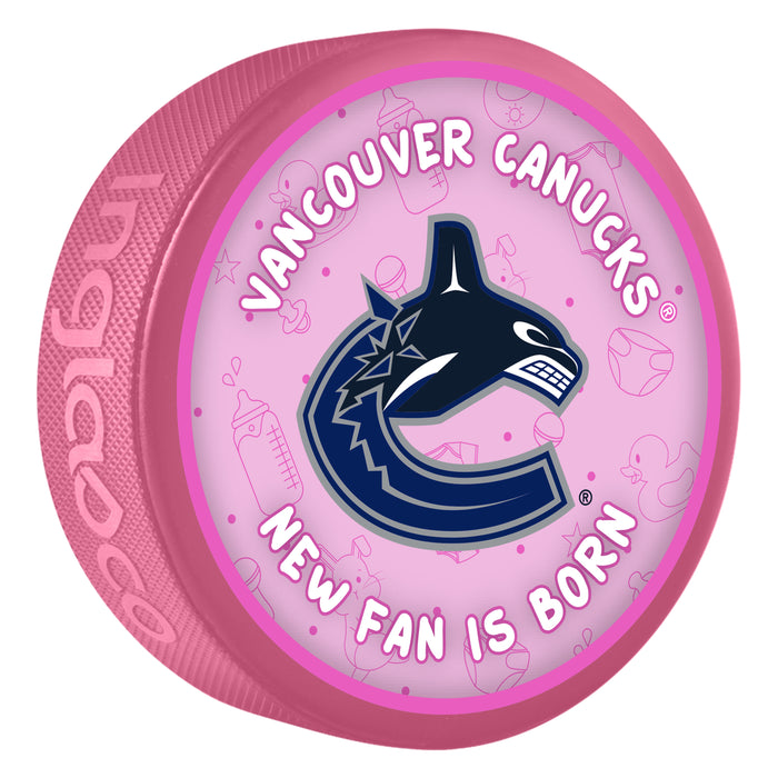 NHL Vancouver Canucks New Fan is Born Pink Souvenir Puck
