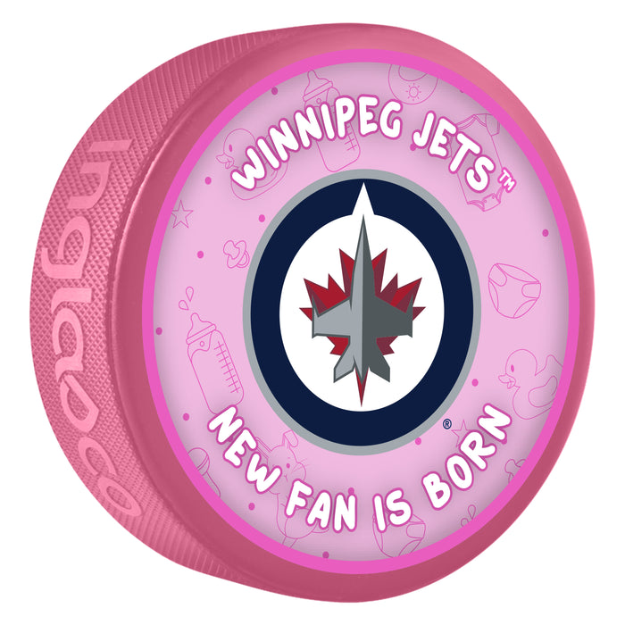 NHL Winnipeg Jets New Fan is Born Pink Souvenir Puck