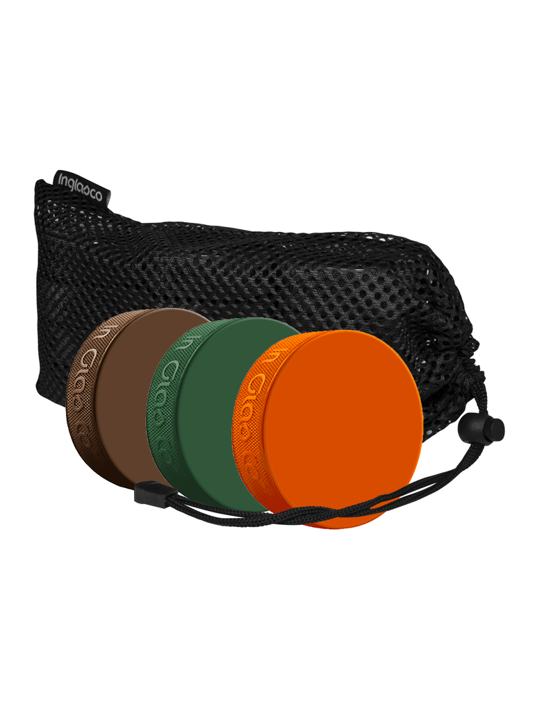 Coach's 6oz Drill Pucks In Mesh Bag (4 brown / 4 green / 4 orange)