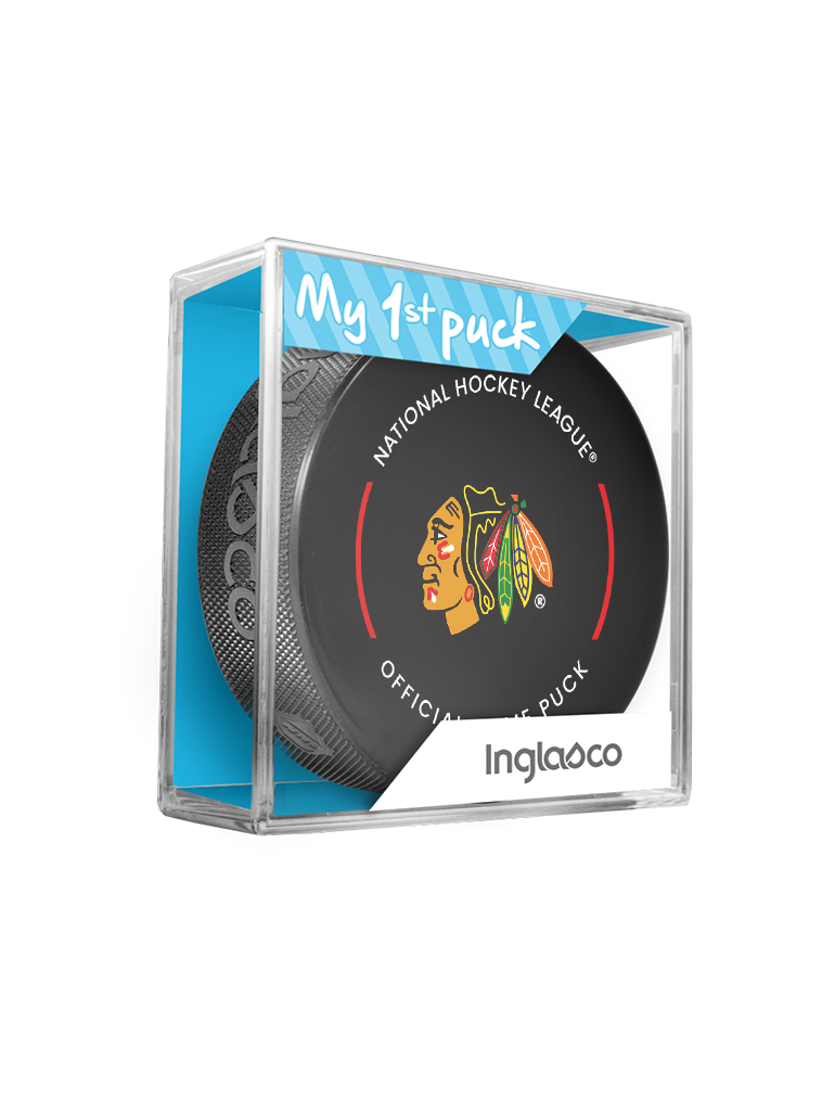 NHL Chicago Blackhawks Officially Licensed 2023-2024 Team Game Puck Design In Cube - New Fan Blue