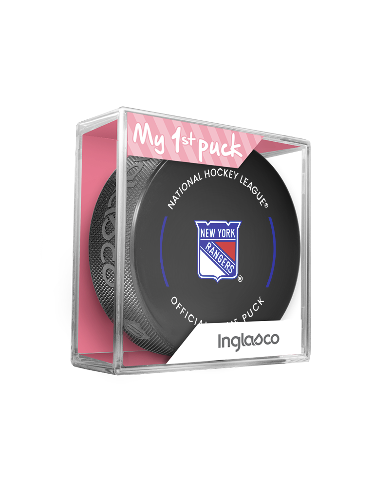 NHL New York Rangers Officially Licensed 2023-2024 Team Game Puck Design In Cube - New Fan Pink