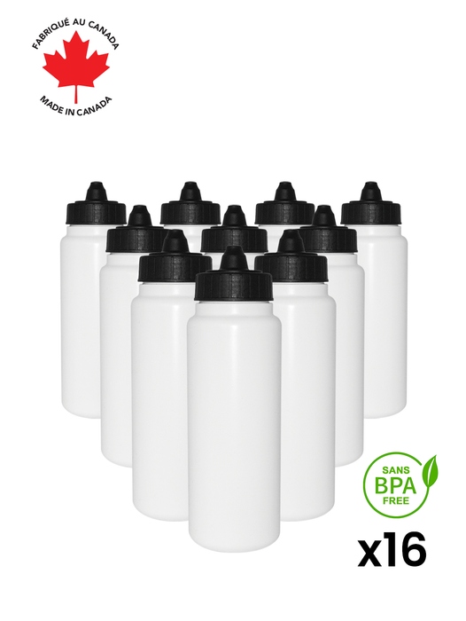 Coach Crate With Membrane-Top Bottles: Shop Canadian! Includes 1 Black Sports Crate With 40 Black Canadian Pro 6oz Hockey Pucks And 16 White 1L Tallboy Bottles