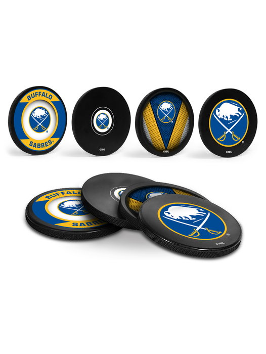 NHL Buffalo Sabres Hockey Puck Drink Coasters (4-Pack) In Cube