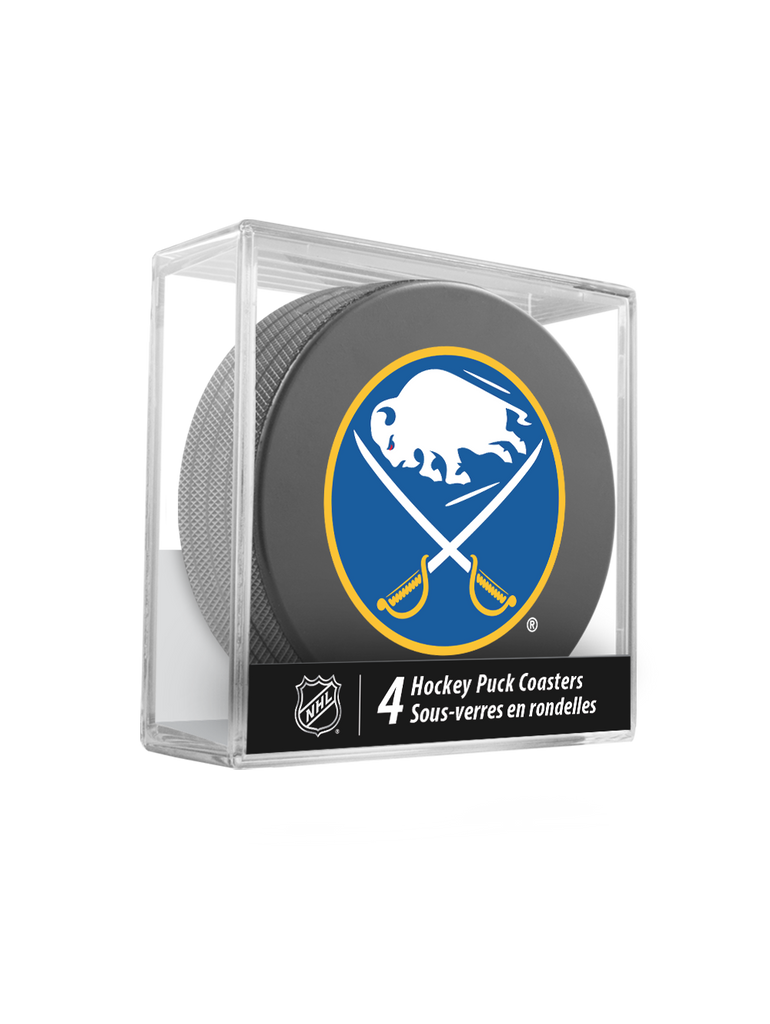 NHL Buffalo Sabres Hockey Puck Drink Coasters (4-Pack) In Cube