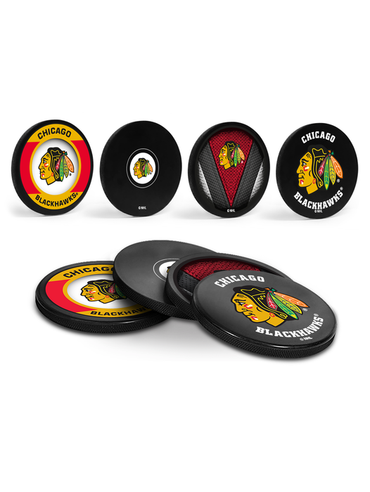 NHL Chicago Blackhawks Hockey Puck Drink Coasters (4-Pack) In Cube