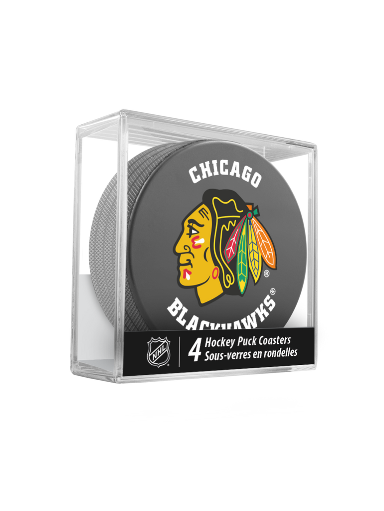 NHL Chicago Blackhawks Hockey Puck Drink Coasters (4-Pack) In Cube