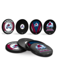 NHL Colorado Avalanche Hockey Puck Drink Coasters (4-Pack) In Cube