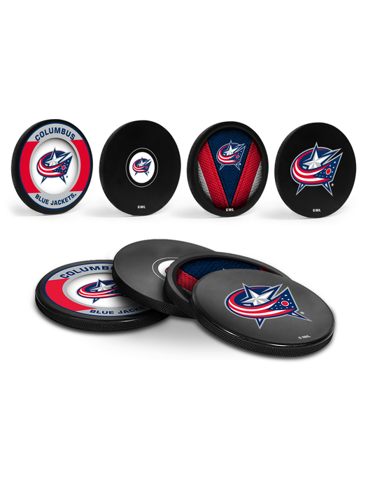 NHL Columbus Blue Jackets Hockey Puck Drink Coasters (4-Pack) In Cube