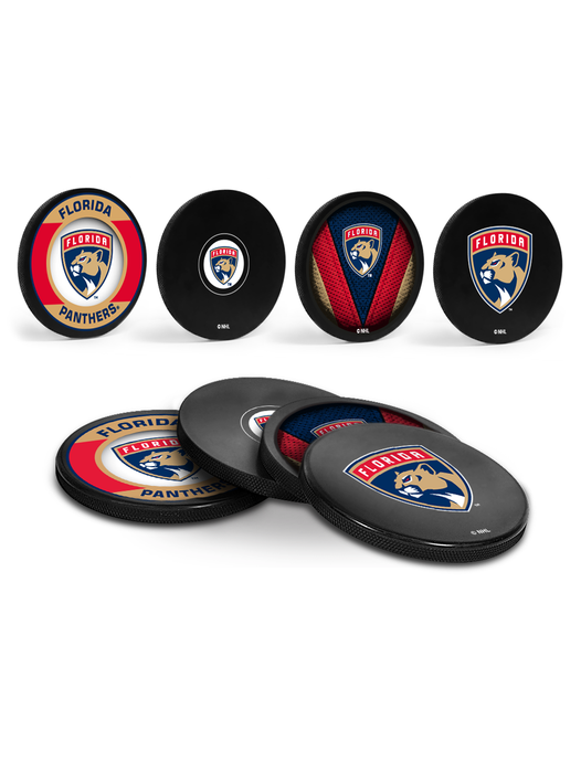 NHL Florida Panthers Hockey Puck Drink Coasters (4-Pack) In Cube