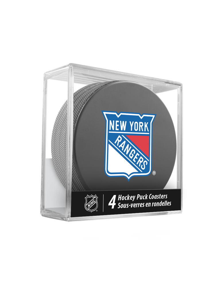 NHL New York Rangers Hockey Puck Drink Coasters (4-Pack) In Cube