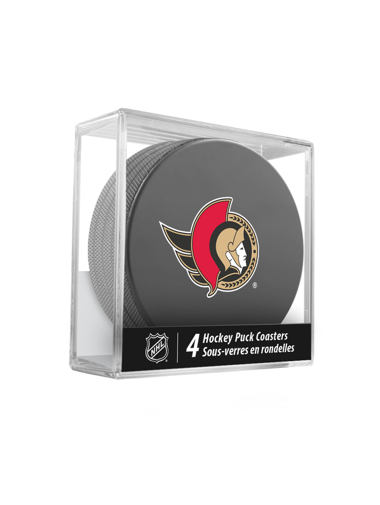 NHL Ottawa Senators Hockey Puck Drink Coasters (4-Pack) In Cube
