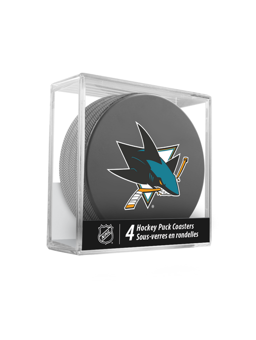 NHL San Jose Sharks Hockey Puck Drink Coasters (4-Pack) In Cube
