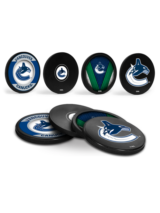 NHL Vancouver Canucks Hockey Puck Drink Coasters (4-Pack) In Cube