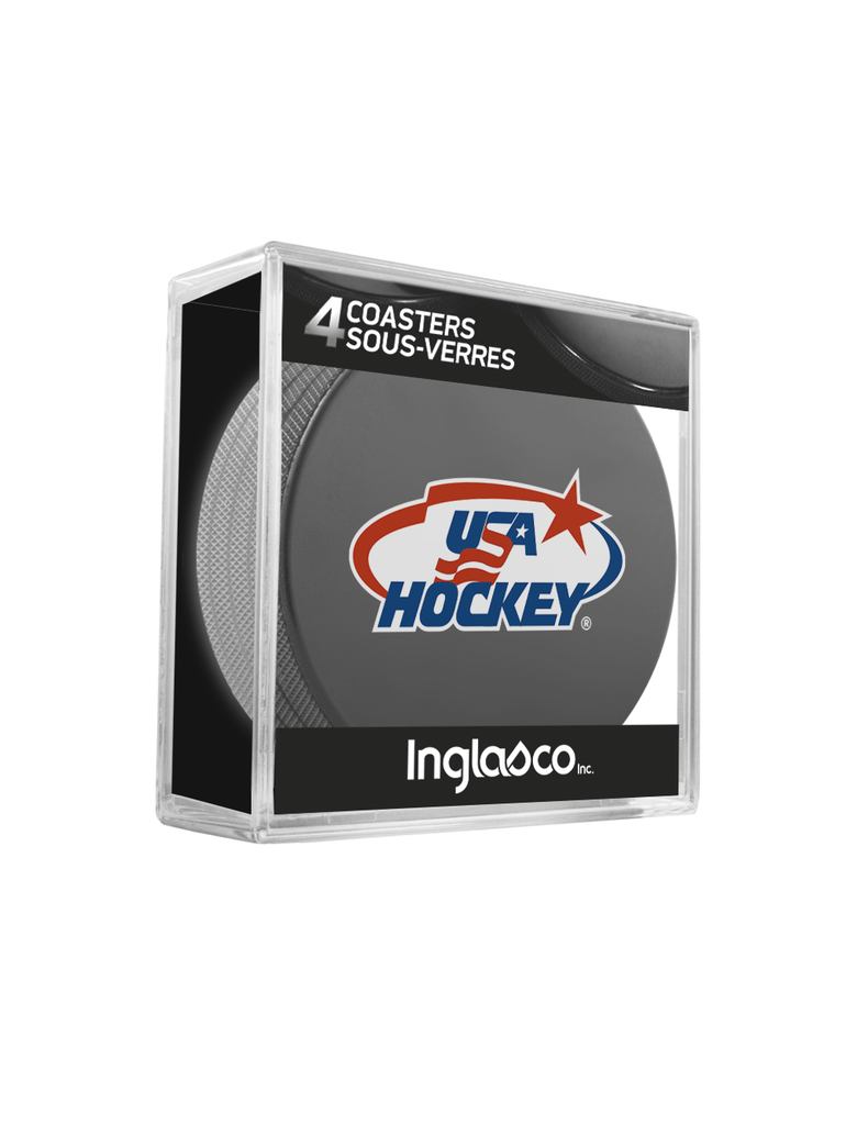 USA Hockey Hockey Puck Drink Coasters (4-Pack) In Cube