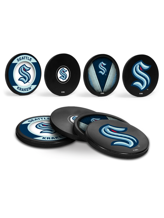 NHL Seattle Kraken Hockey Puck Drink Coasters (4-Pack) In Cube