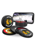 NHL Chicago Blackhawks Ultimate Fan 3-Pack. Includes: 1 NHL Official Classic Souvenir Hockey Puck / 4 Coasters / 1 Media Device Holder