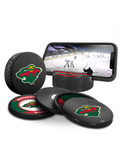 NHL Minnesota Wild Ultimate Fan 3-Pack. Includes: 1 NHL Official Classic Souvenir Hockey Puck / 4 Coasters / 1 Media Device Holder