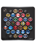 NHL Hockey Puck Wall Plaque. All 32 NHL Team Medallion Souvenir Collector Pucks + 3 NHL Shield Hockey Pucks